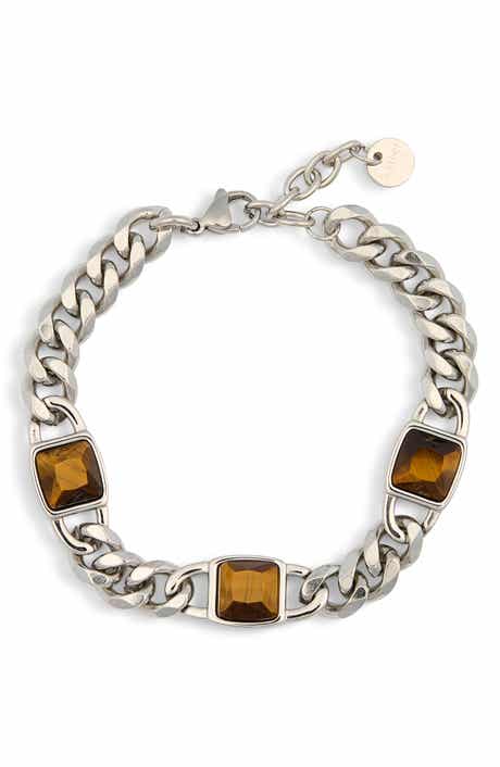 EYE CANDY LOS ANGELES Raj Tiger Eye Station Curb Link Bracelet