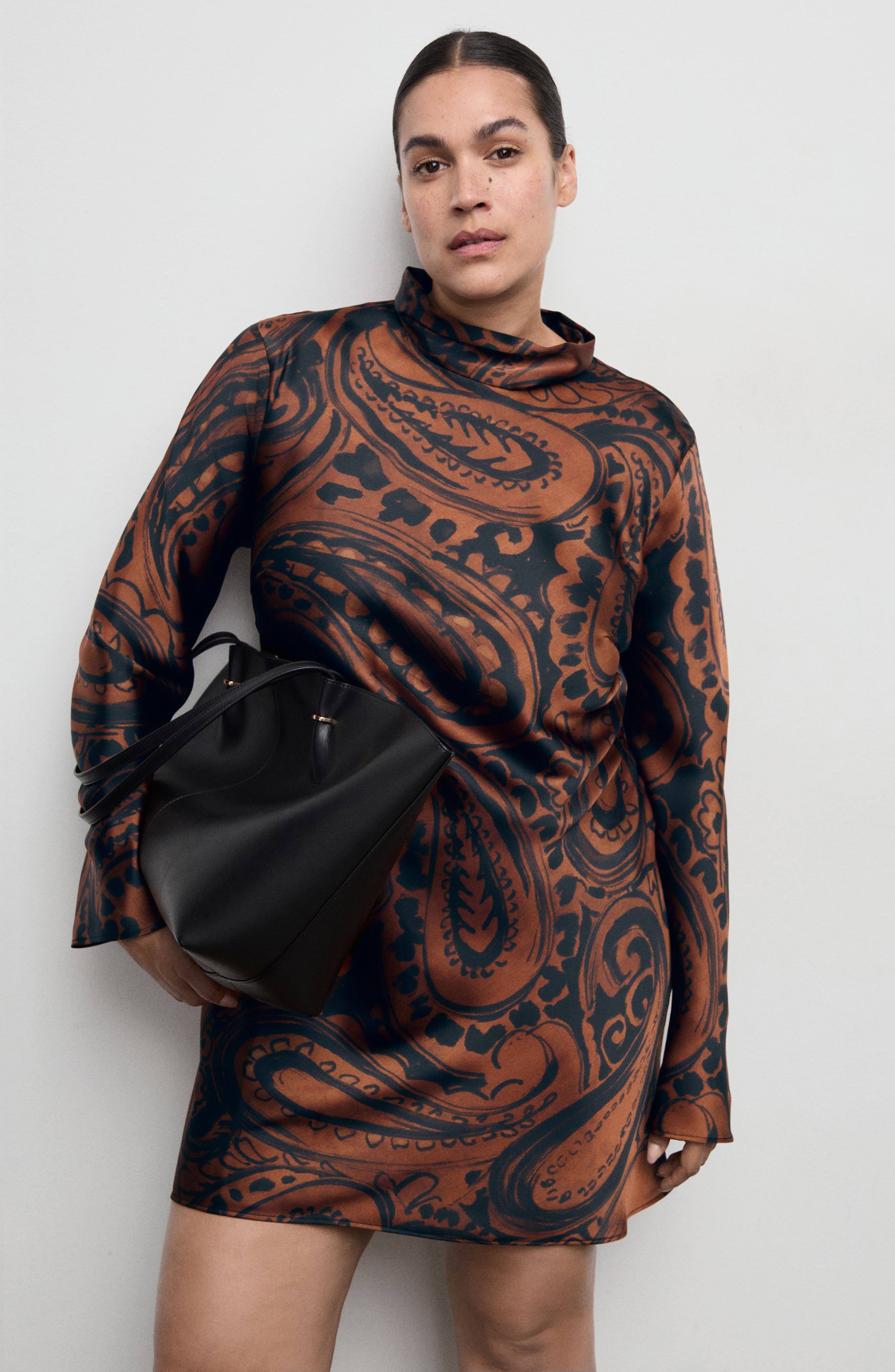 Paisley Long Sleeve Satin Dress - image 2