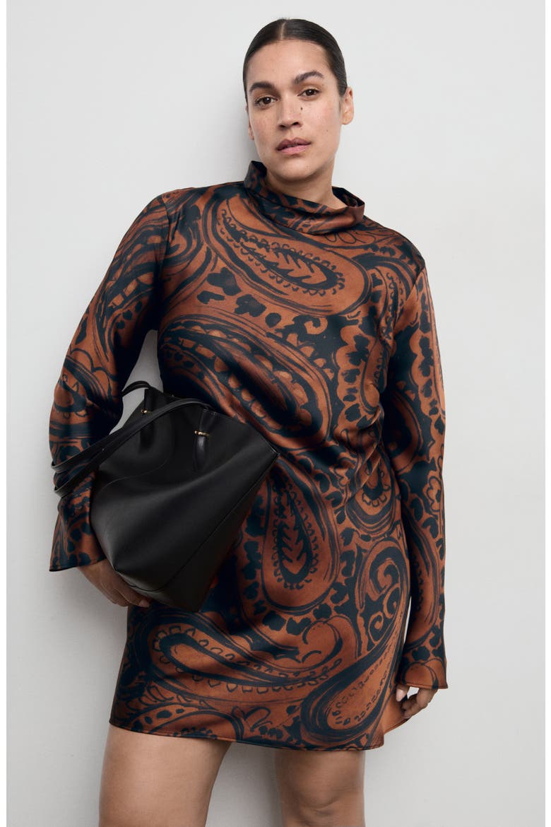 Paisley Long Sleeve Satin Dress, Alternate, color, BURNT ORANGE