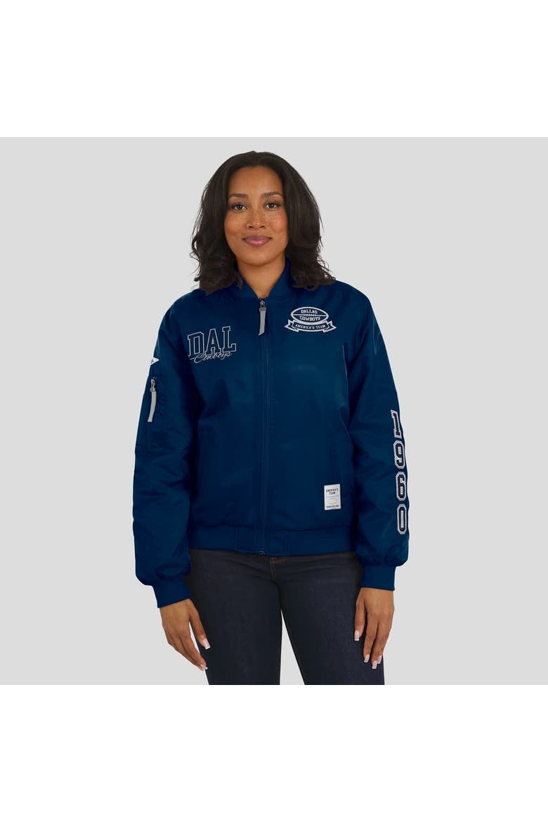 Women's WEAR by Erin Andrews Navy Dallas Cowboys Patch Full-Zip Bomber Jacket, Alternate, color, Navy