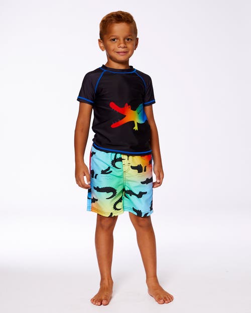 Deux Par Deux Little Boy's Printed Boardshorts Multicolored Crocodile In Multicolored Crocodile