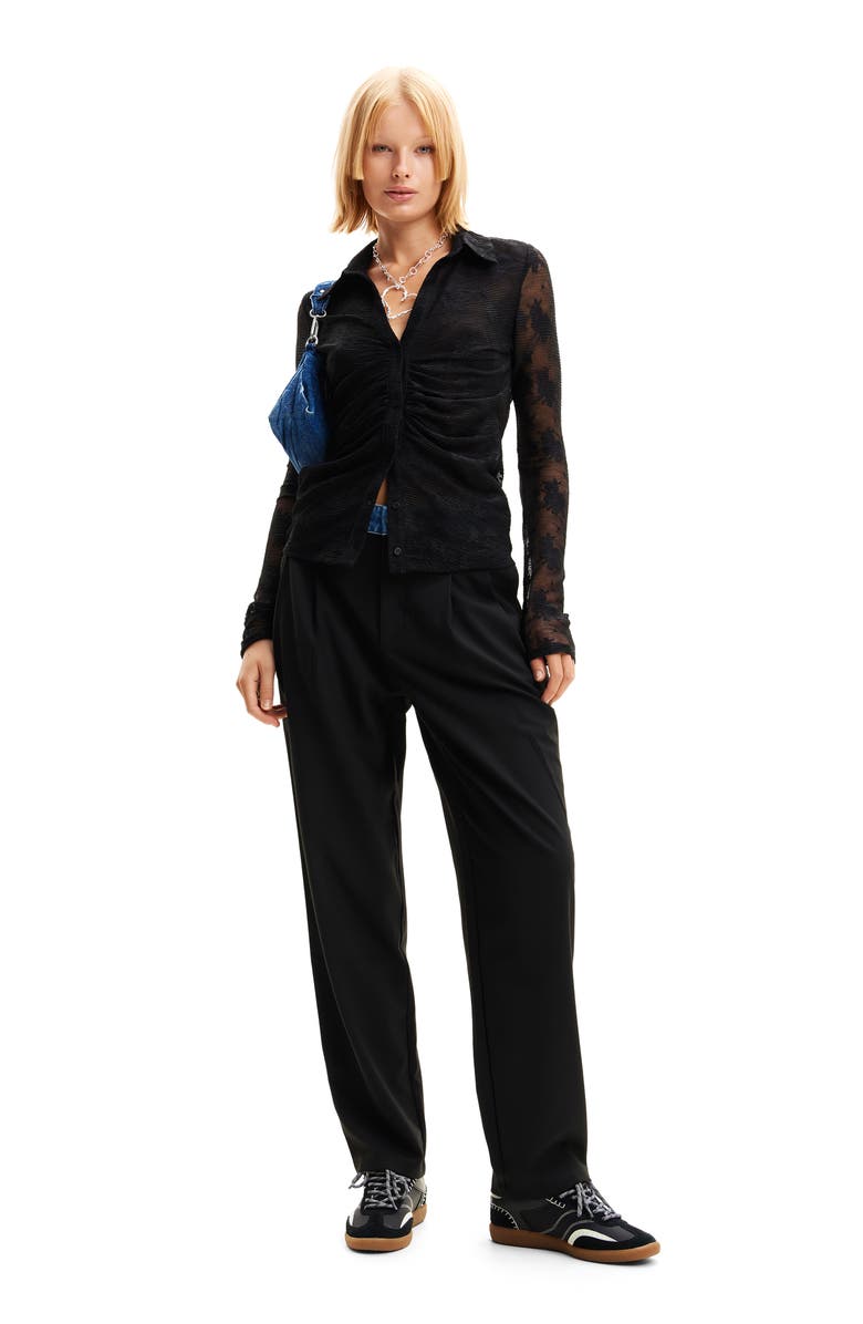 Desigual Gathered Tulle Floral Shirt, Alternate, color, 