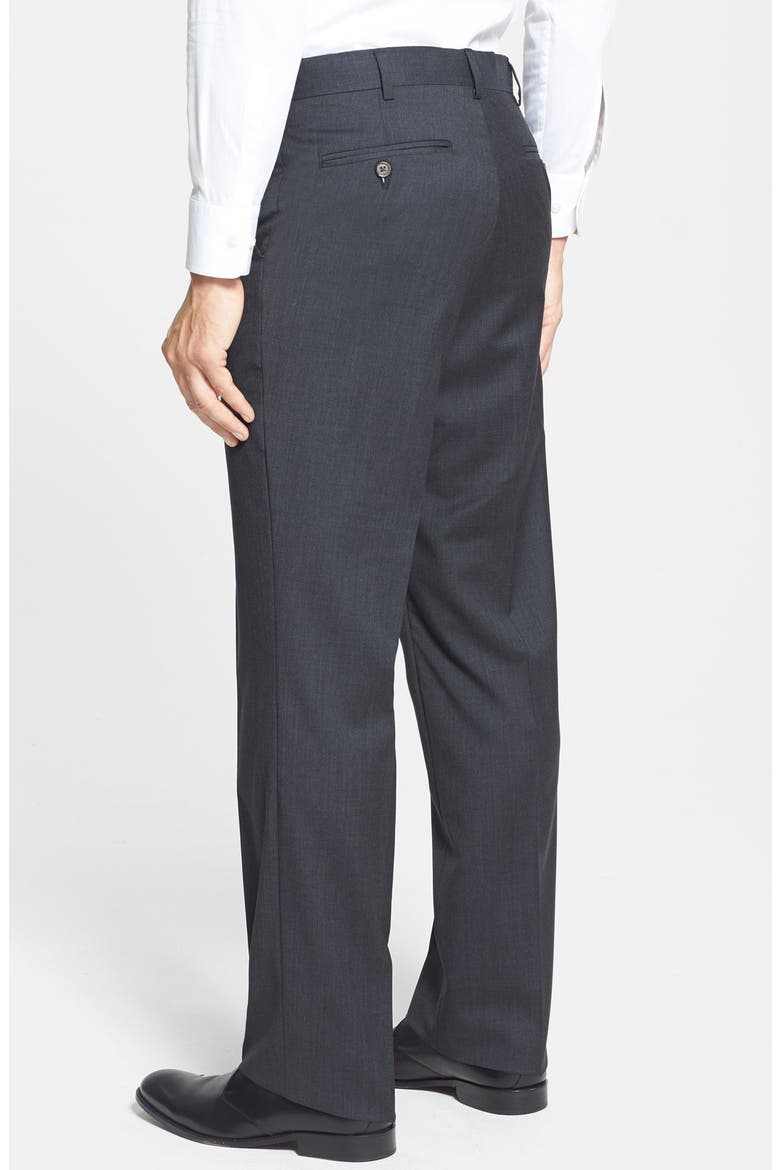 Self Sizer Waist Flat Front Lightweight Plain Weave Classic Fit Trousers, Alternate, color, CHARCOAL