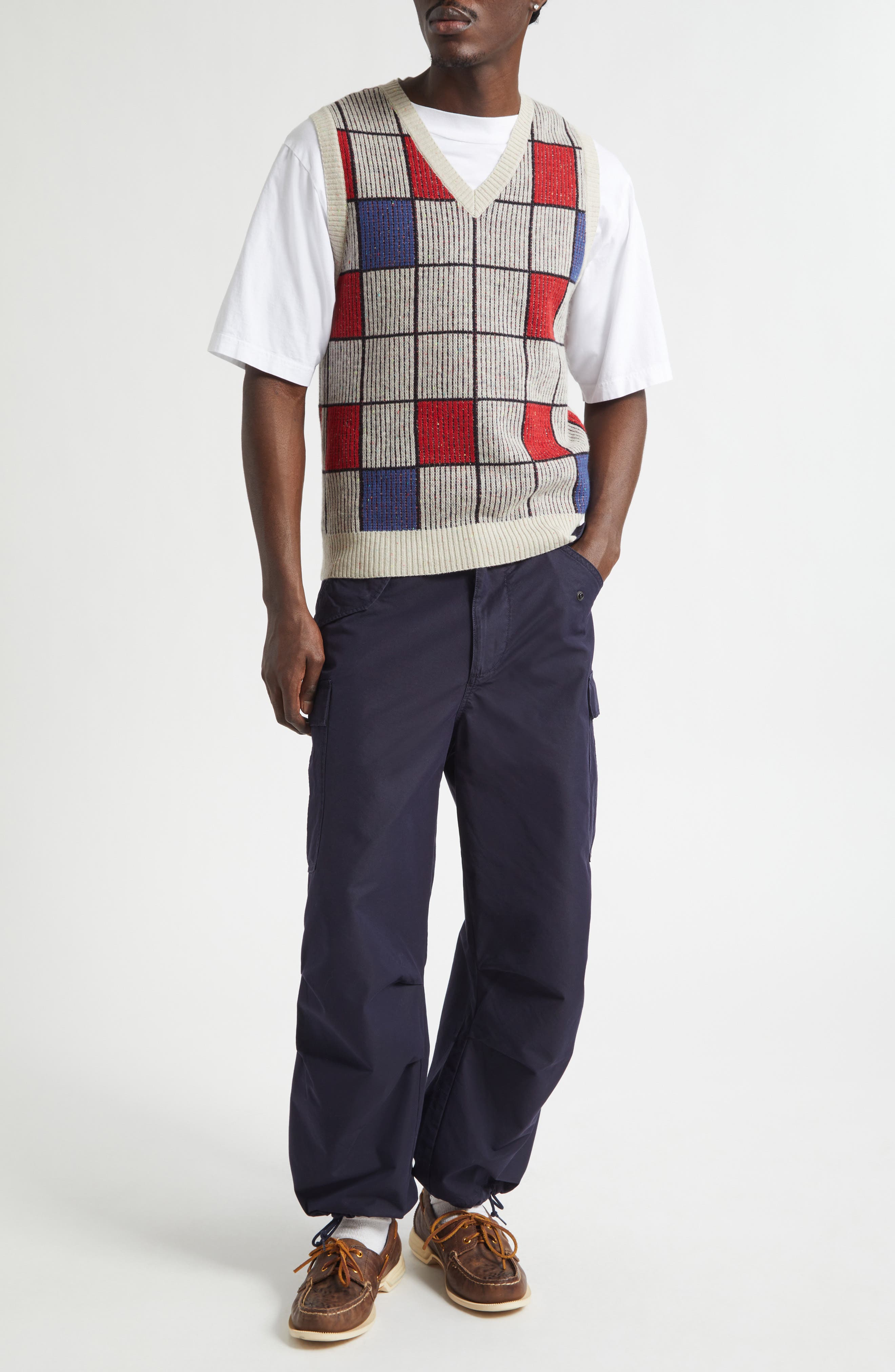 Block Pattern Wool Blend Sweater Vest - image 2
