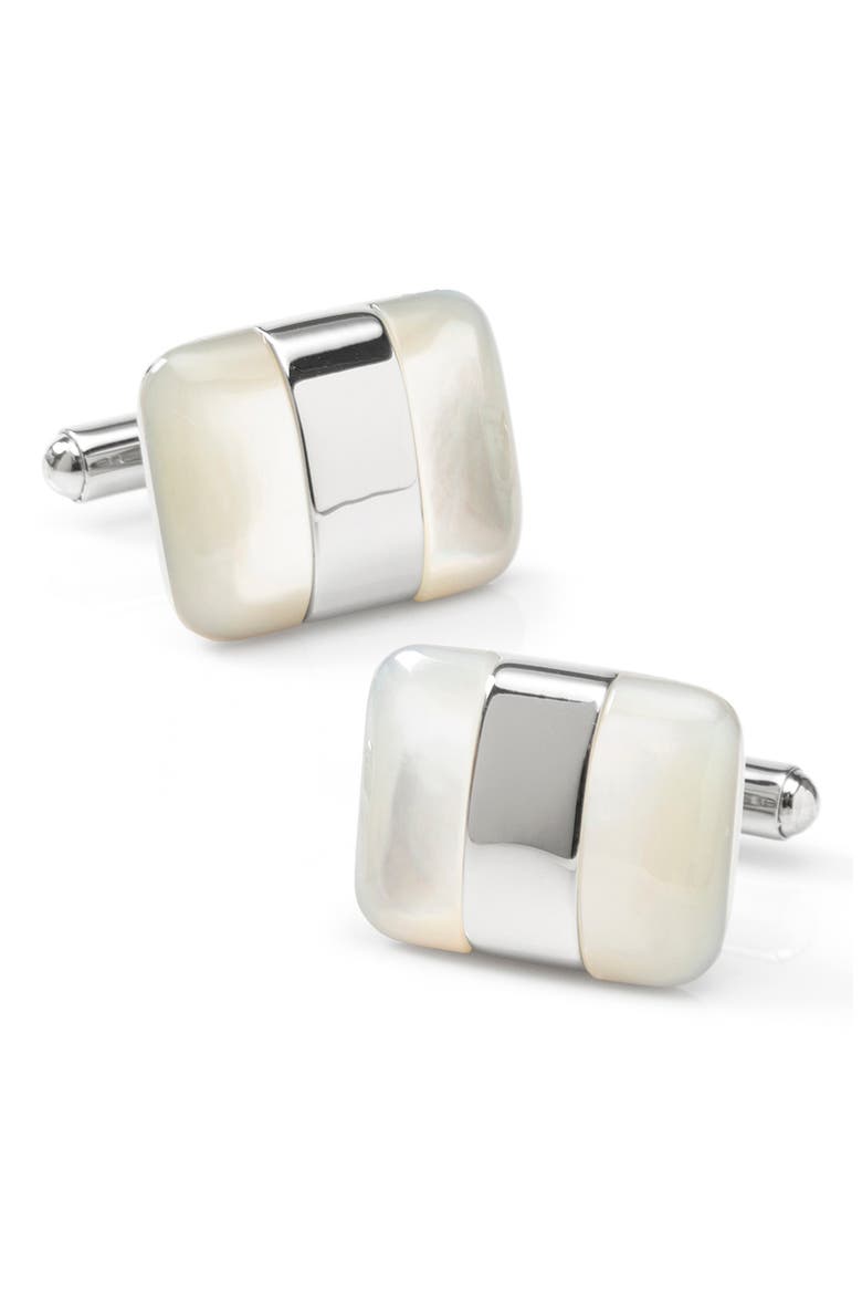 Mother-Of-Pearl Cuff Links, Main, color, SILVER