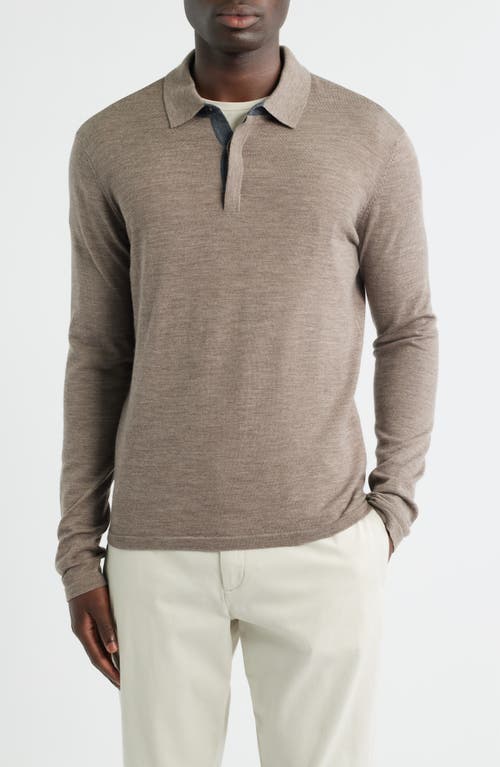 Robert Barakett Thomas Merino Wool Long Sleeve Polo In Brown