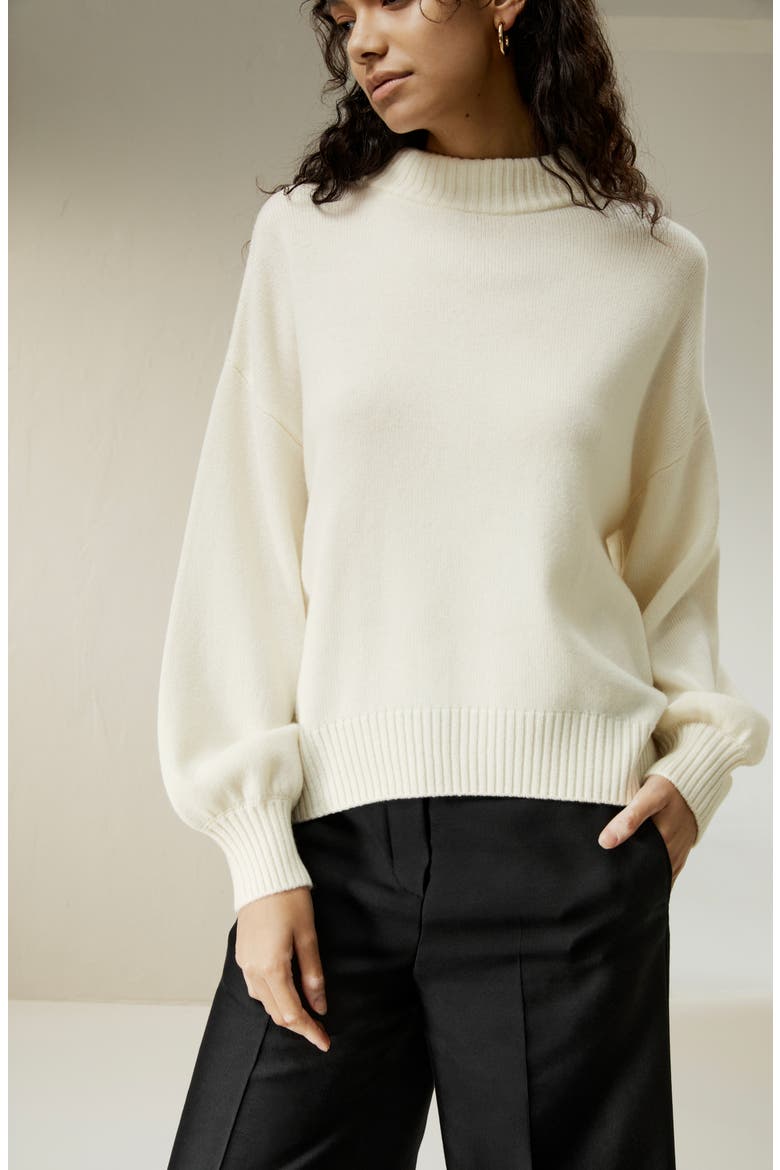 Drop shoulder Wool Sweater, Alternate, color, White