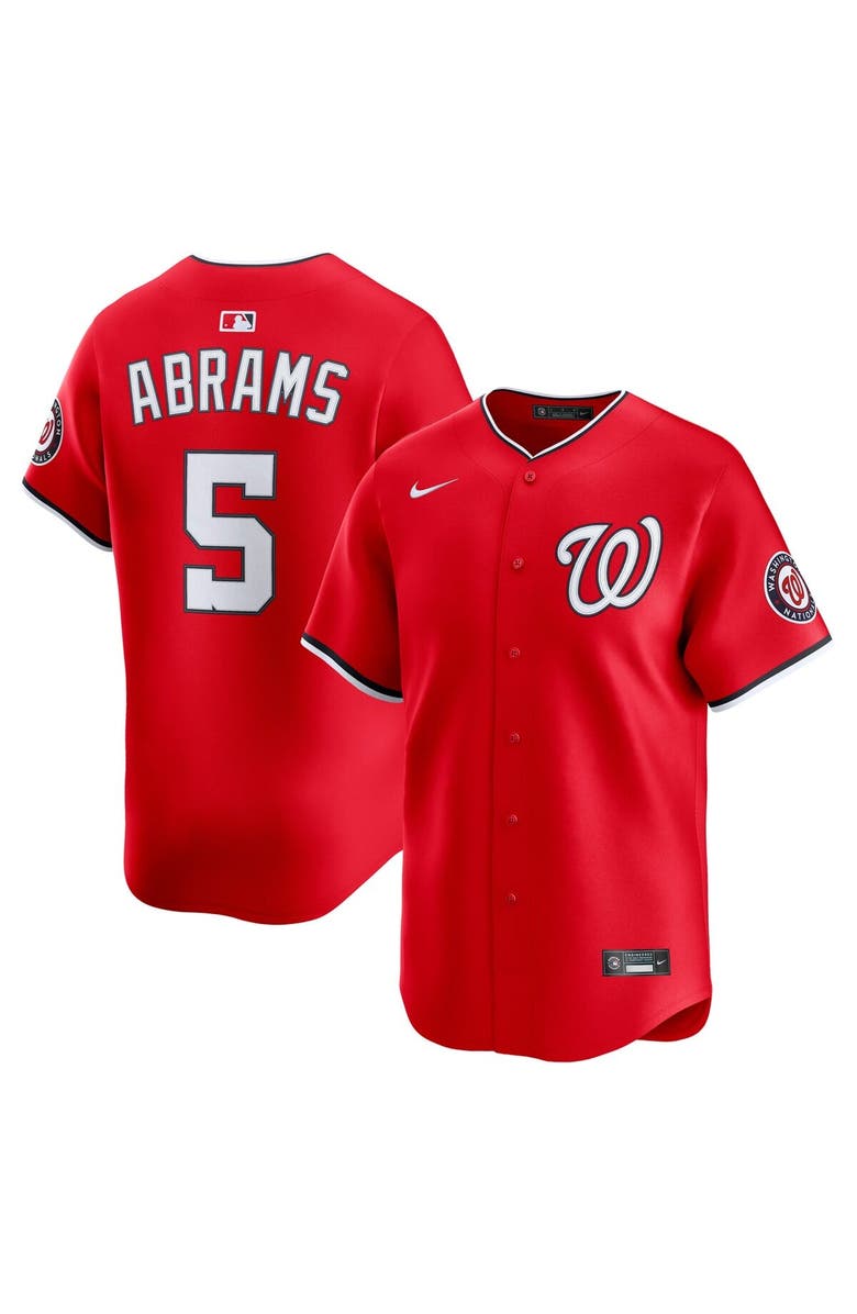 Nike Men's Nike CJ Abrams Red Washington Nationals 2nd Alternate Limited Player Jersey, Main, color, 
