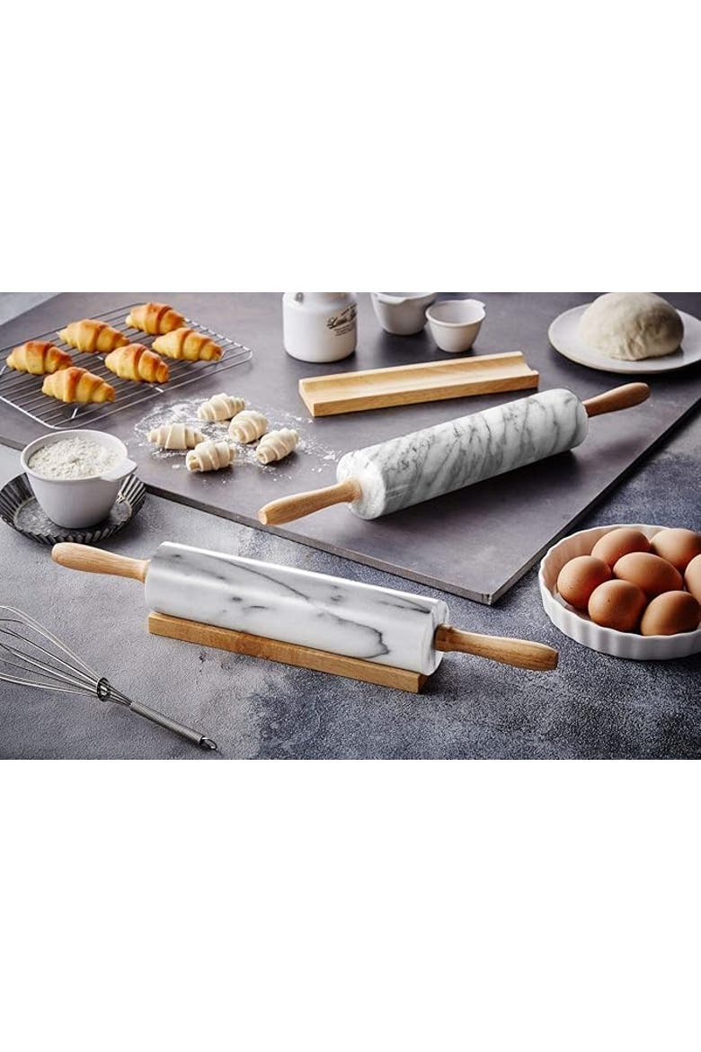 Artifacts Trading Company Marble Rolling Pin With Wooden Handles, Alternate, color, White Matte