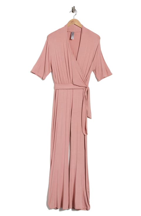 Short Sleeve Faux Wrap Jumpsuit