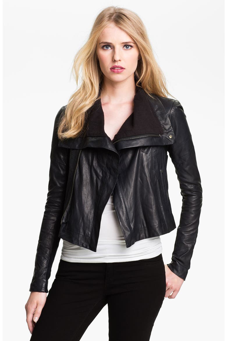 'Max' Seamed Leather Moto Jacket, Main, color, SAPPHIRE/ NAVY