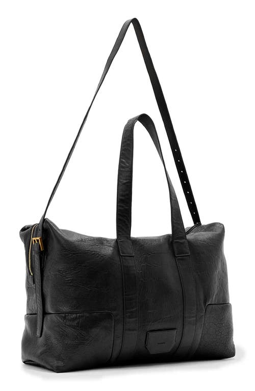 Allsaints Ares Large Grained Leather Holdall Tote In Black