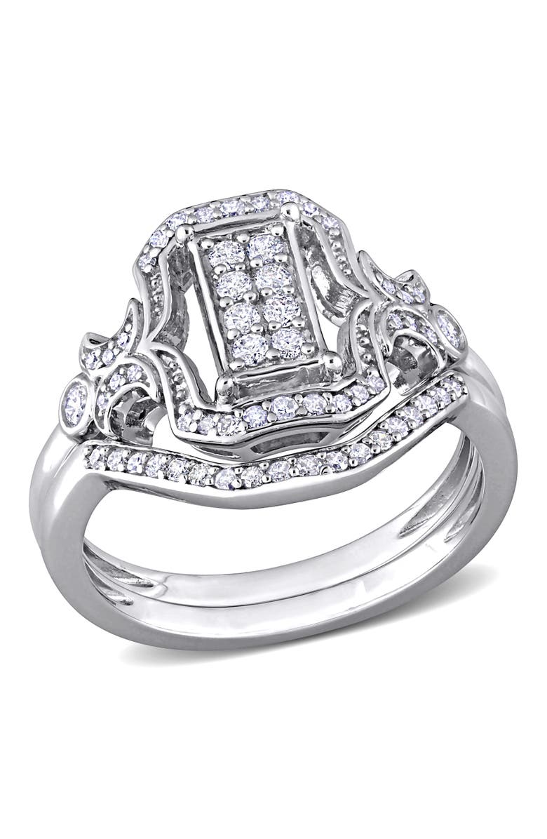 Julianna B. Diamond Cluster Halo Bridal Ring Set, Main, color, Sterling Silver