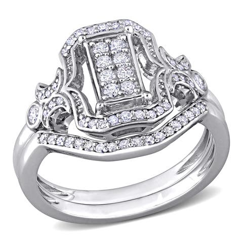 Diamond Cluster Halo Bridal Ring Set