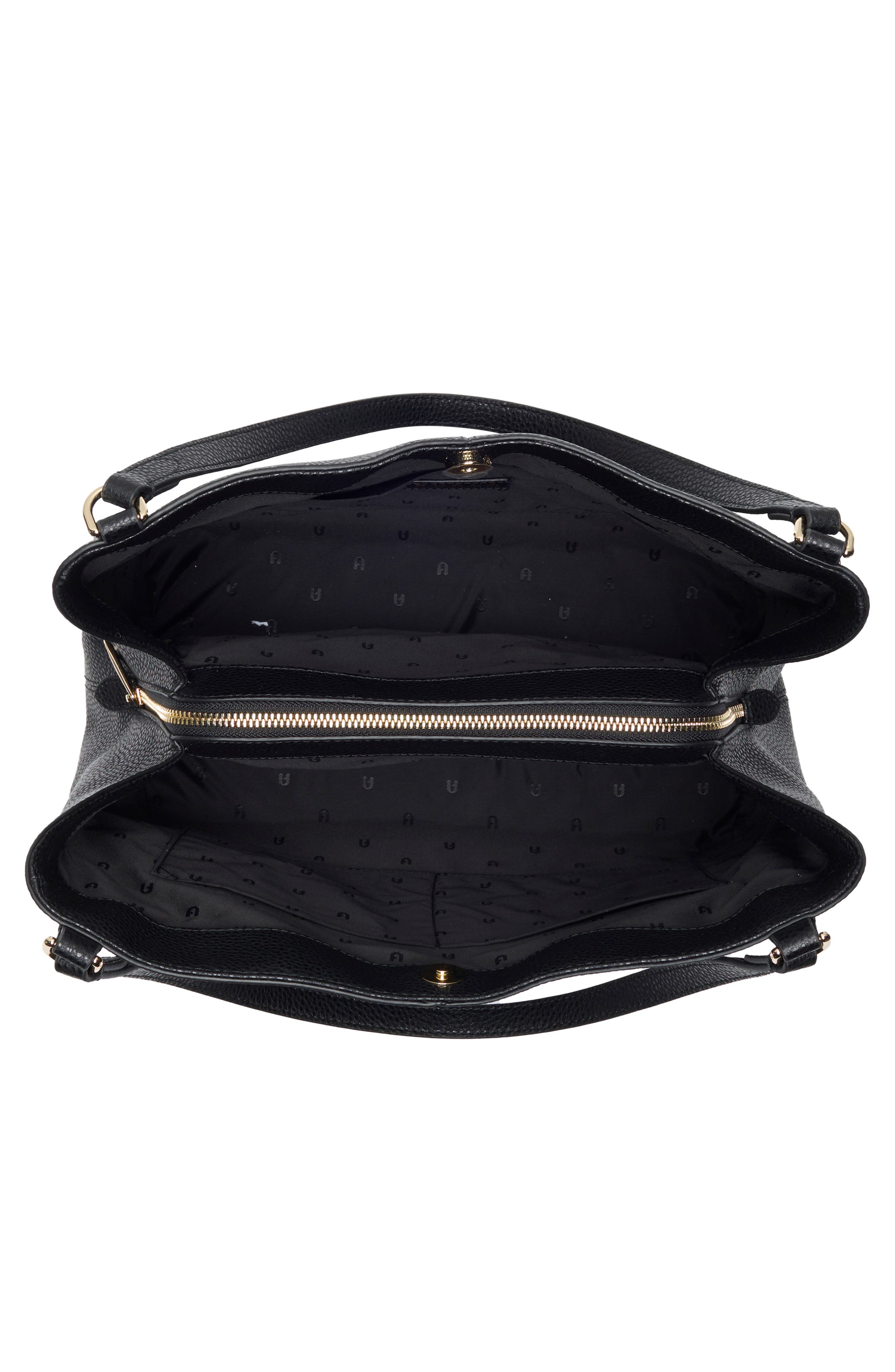 Furla Dafne Medium Leather Hobo Bag, Alternate, color, Nero