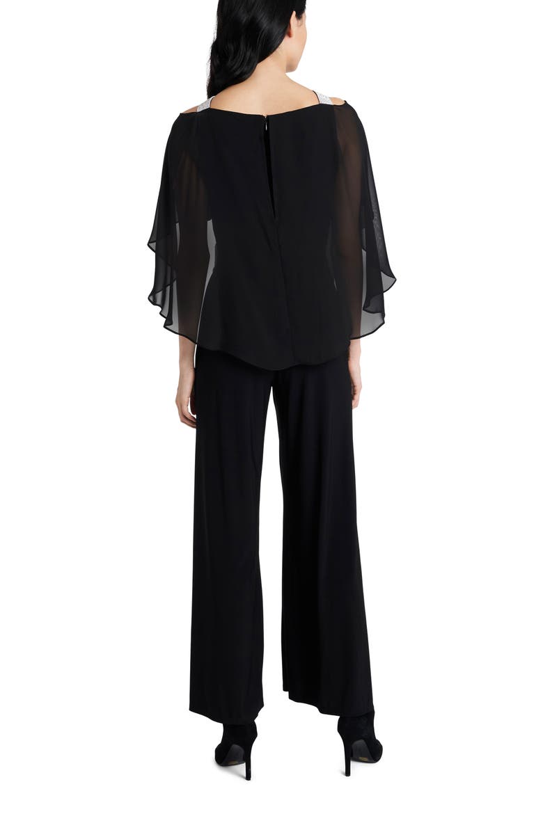 Rhinestone Trim Cape Jumpsuit, Alternate, color, BLACK