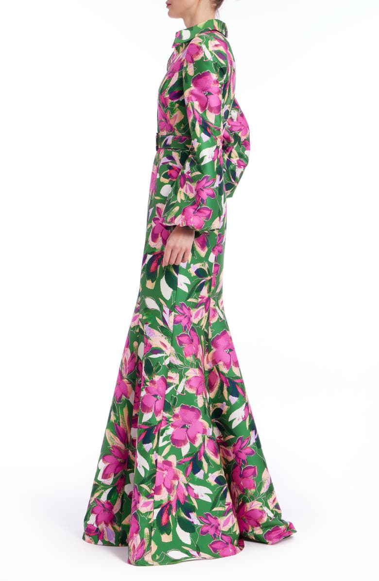 Badgley Mischka Collection Long Sleeve Mermaid Gown, Alternate, color, Emerald Multi