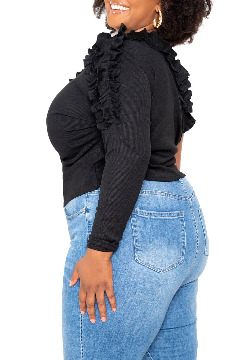 BUXOM COUTURE Cascade Ruffle One-Shoulder Rib Top, Alternate, color, Black