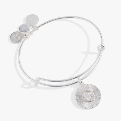 Pave Starburst Texture Initial Bangle Bracelet