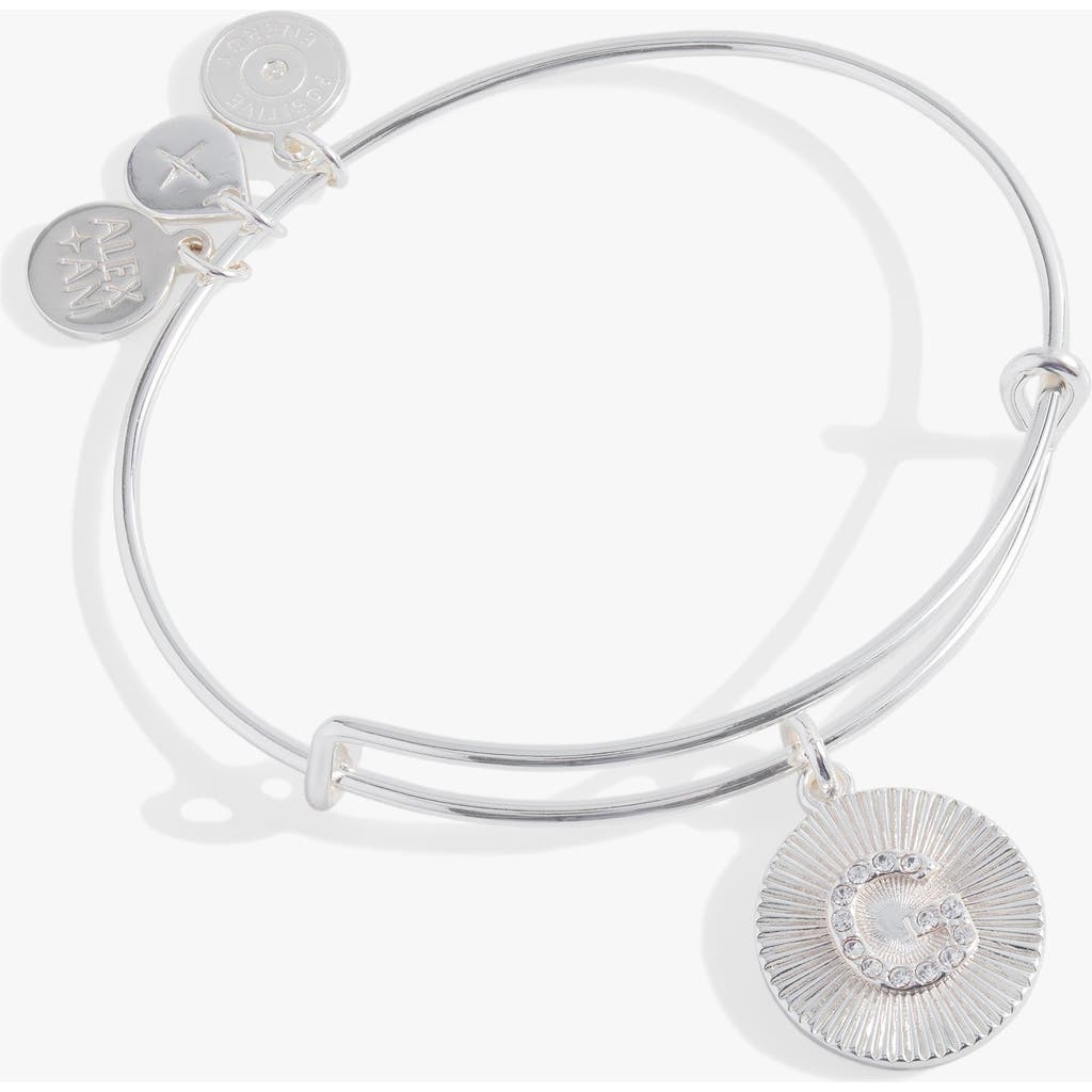Alex And Ani Pave Starburst Texture Initial Bangle Bracelet In Silver - G