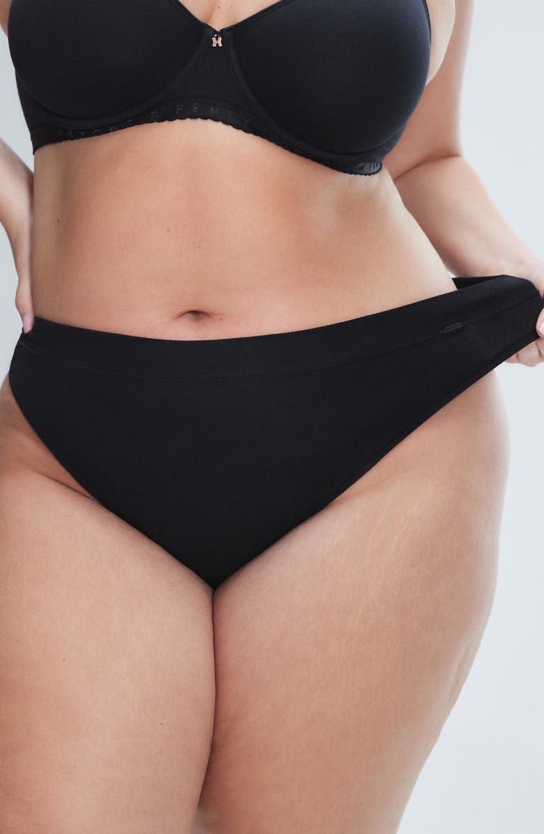 SAVAGE X FENTY Stretch Cotton Essentials Thong, Alternate, color, Caviar