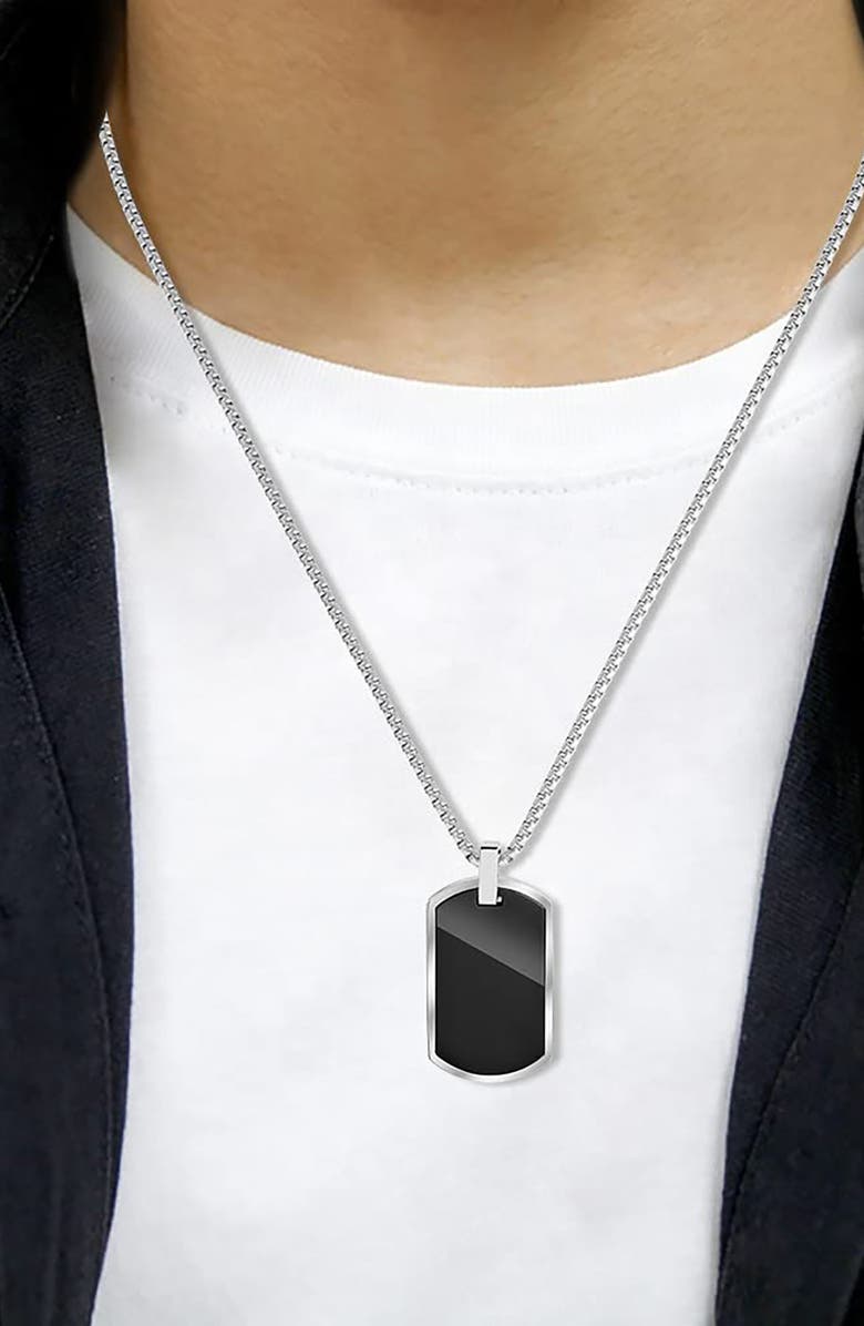 GEOFFREY BEENE Men's Stainless Steel Dog Tag Pendant Necklace, Alternate, color, Black