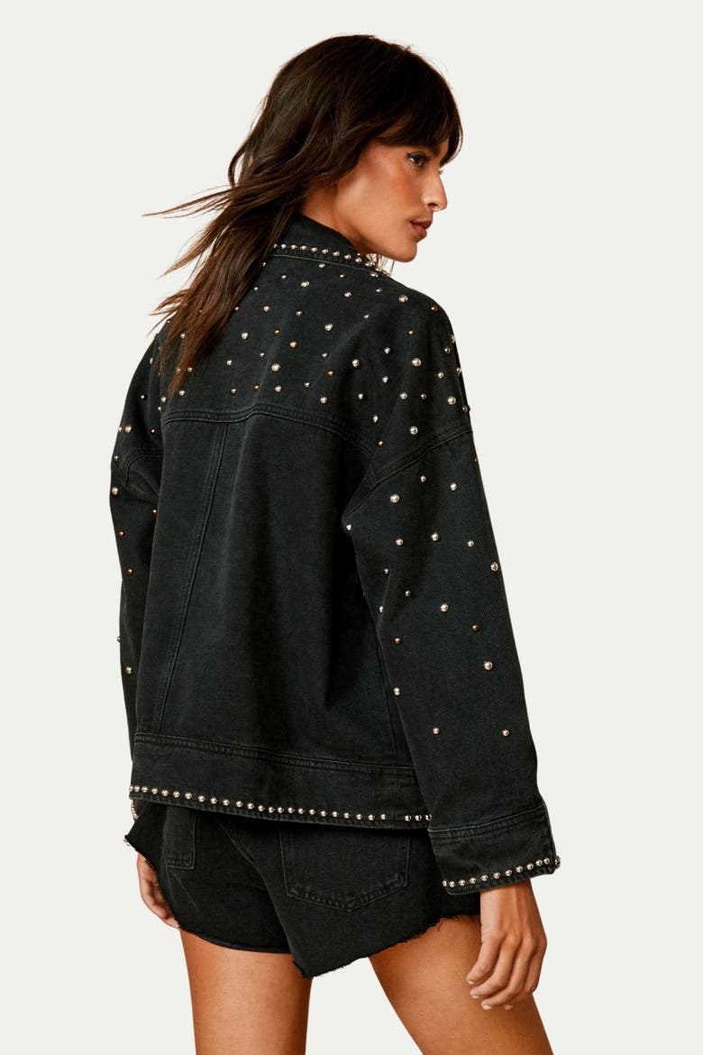 Studded Denim Biker Jacket, Alternate, color, Black