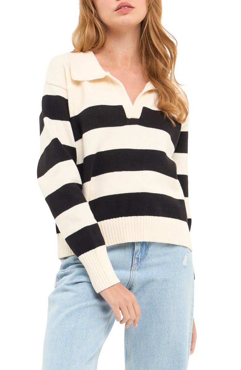 English Factory Stripe Polo Sweater, Alternate, color, 