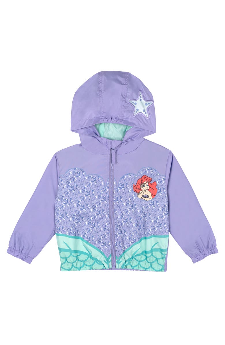 Disney The Little Mermaid Princess Ariel Cosplay Hooded Windbreaker Jacket, Main, color, Ariel Lavender Mint