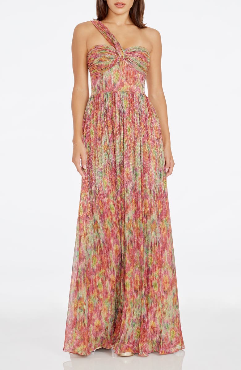 Dress the Population Idalia Metallic One-Shoulder Gown, Main, color, Bright Fuchsia Multi