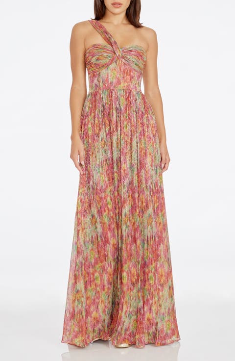 Idalia Metallic One-Shoulder Gown