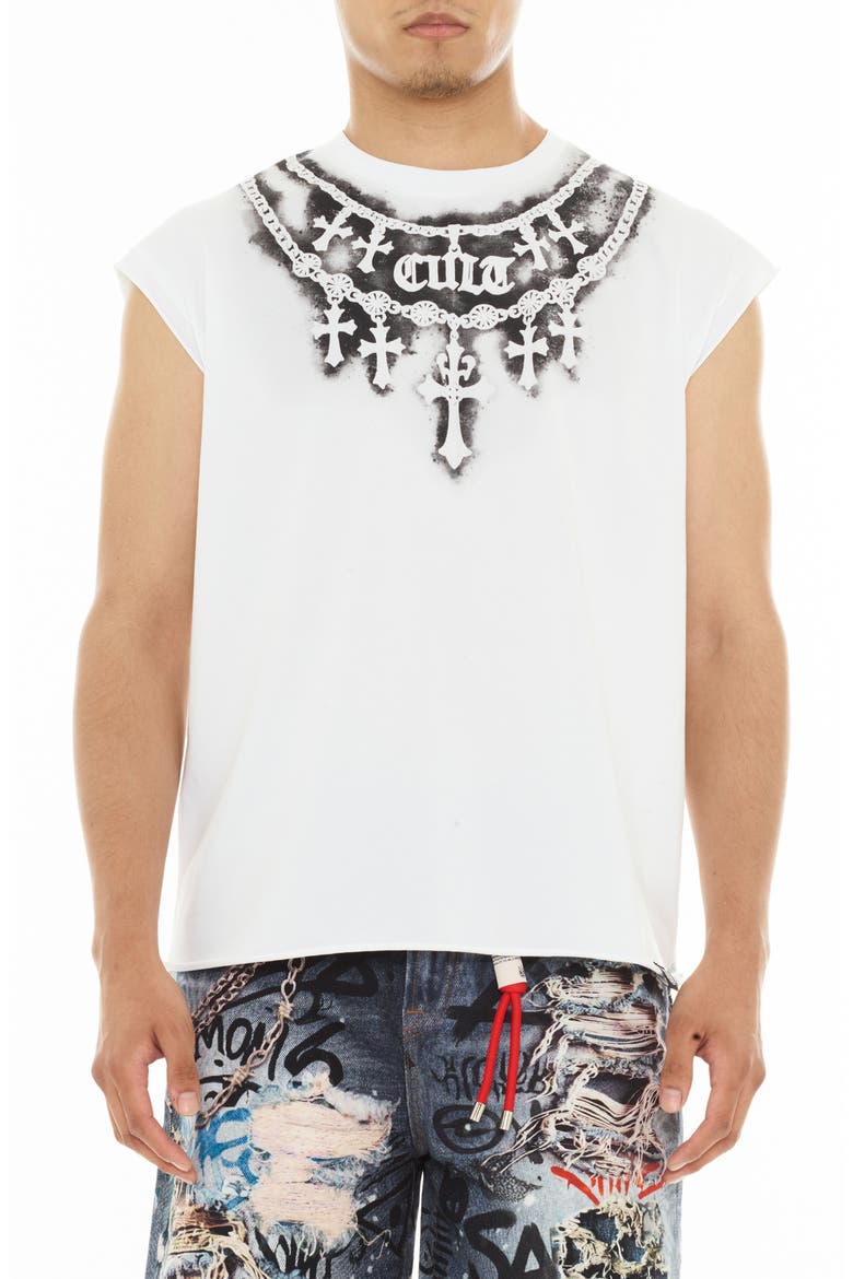 Stencil Cap Sleeve Cotton T-Shirt, Main, color, WHITE