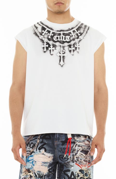 Stencil Cap Sleeve Cotton T-Shirt