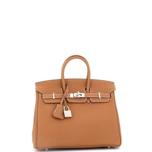 Pre-owned Hermes Hermes Birkin Handbag Brown Togo With Palladium Hardware 25 In Gold