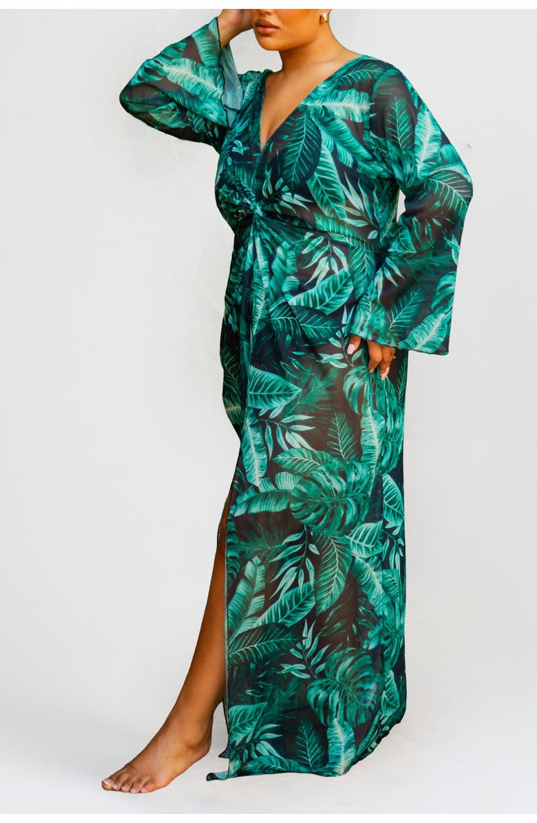FASHION-SZN CURVE Curve Palm Print Twist Front Kaftan, Alternate, color, 