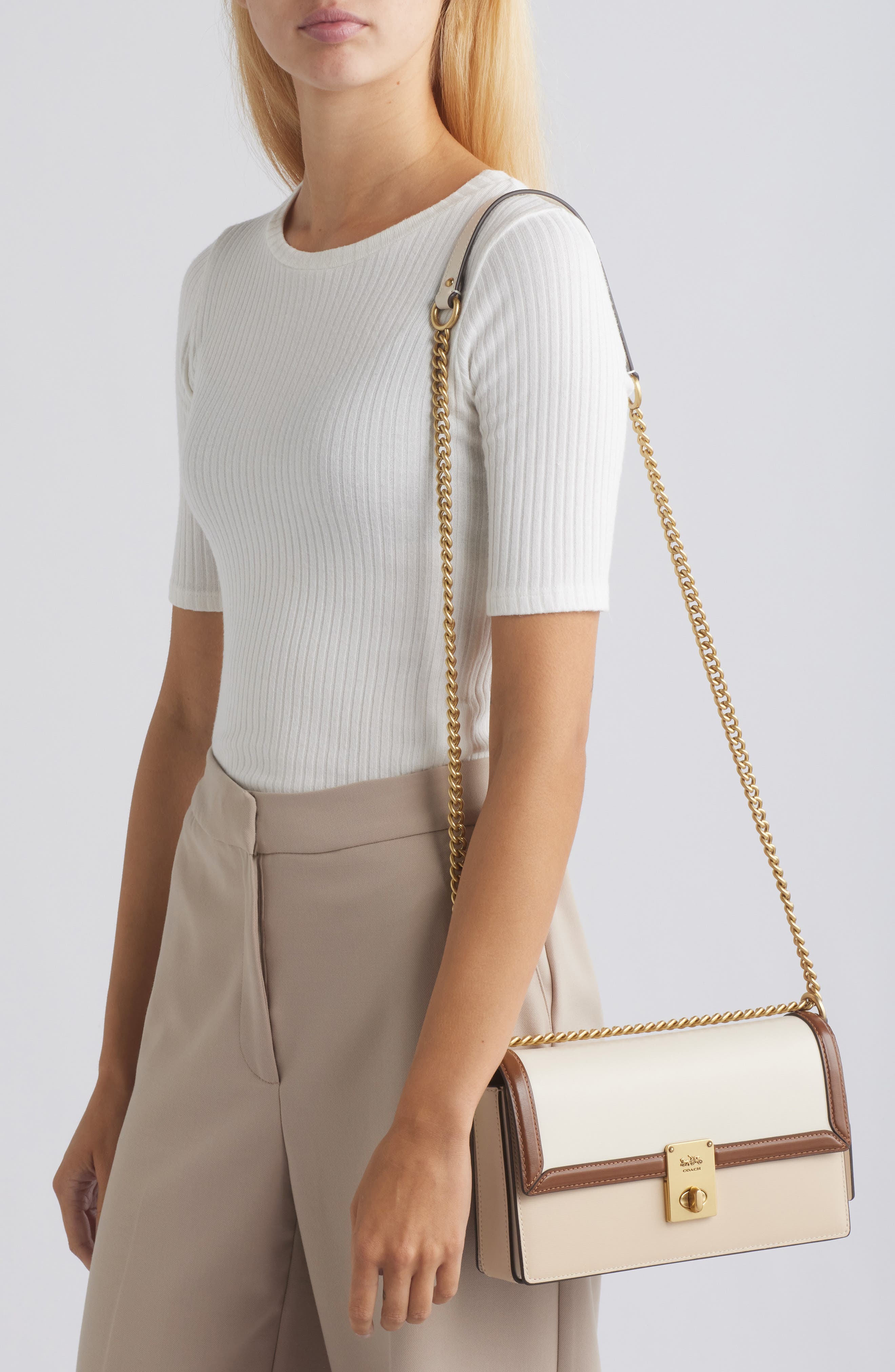 COACH Hutton Colorblock Leather Shoulder Bag, Alternate, color, 