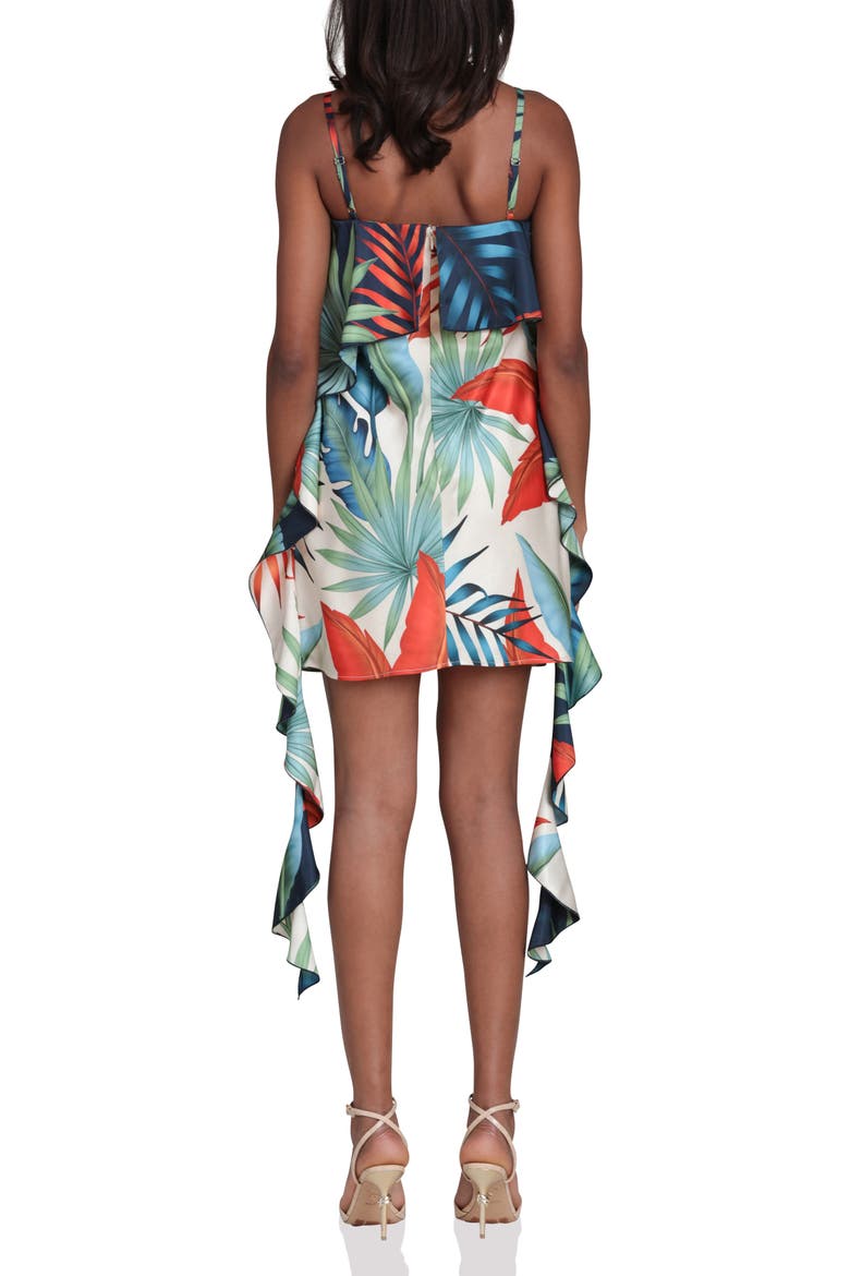 Asymmetric Ruffle Print Minidress, Alternate, color, BIRDS OF PARADISE