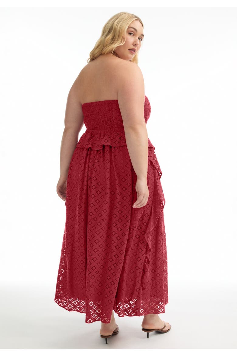 Ruffled Peplum Corseted Midi Dress, Alternate, color, BOLD RED