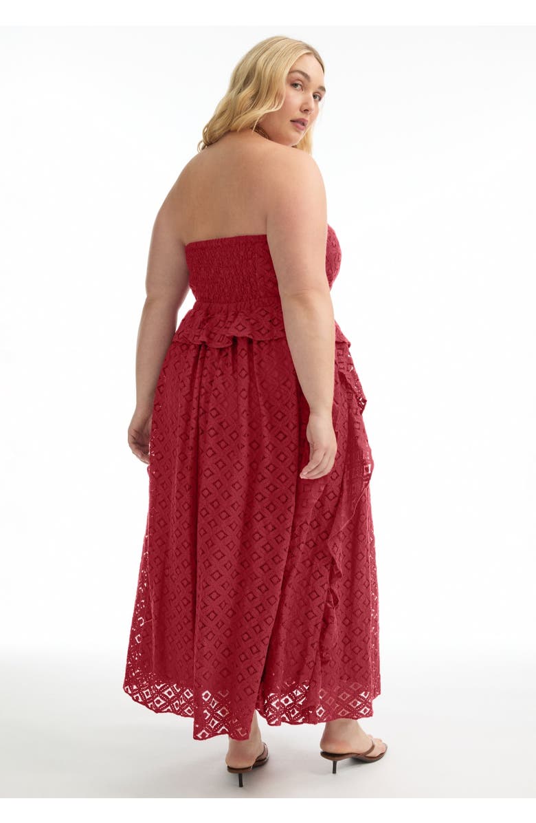 June + Vie Ruffled Peplum Corseted Midi Dress, Alternate, color, Bold Red