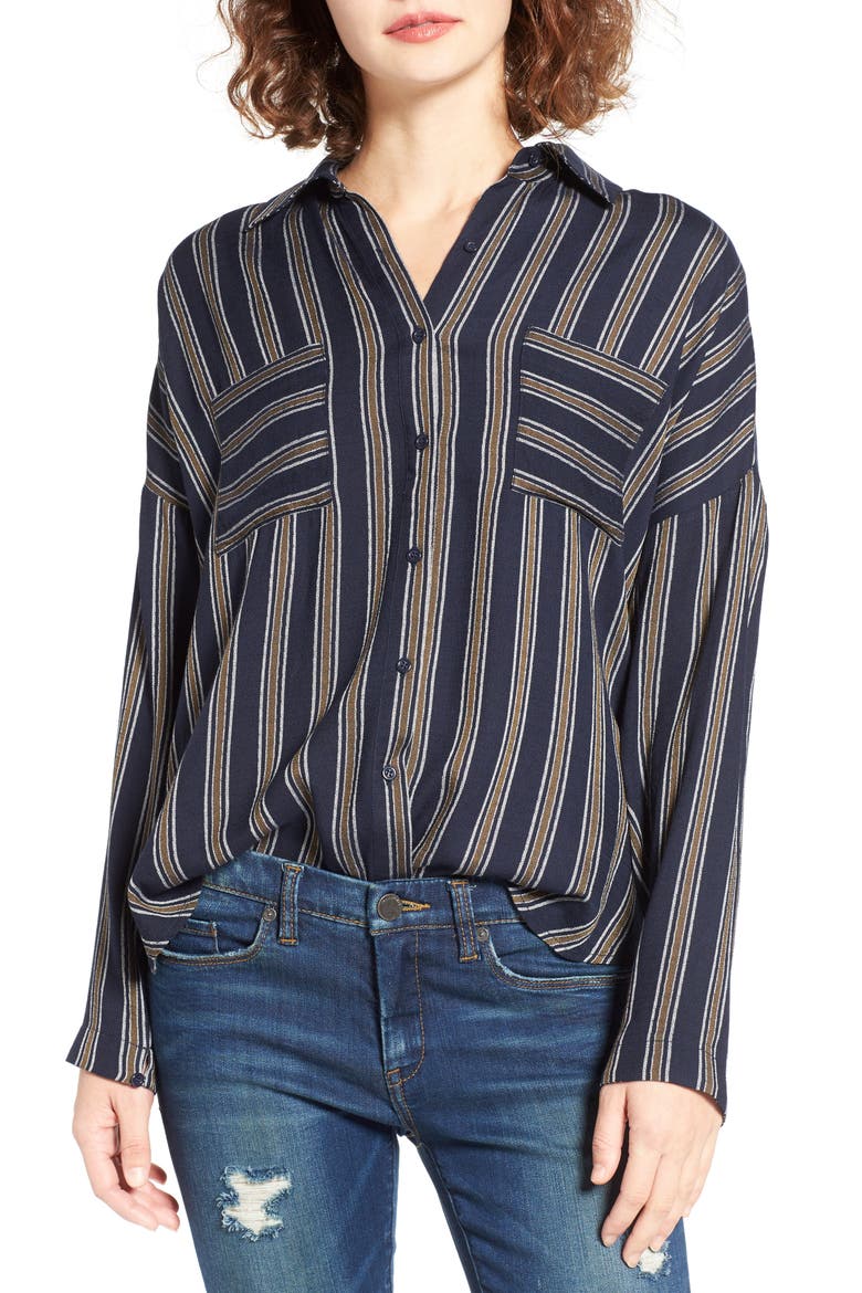 Stripe Button Front Shirt, Main, color, NAVY NIGHT ANNA STRIPE