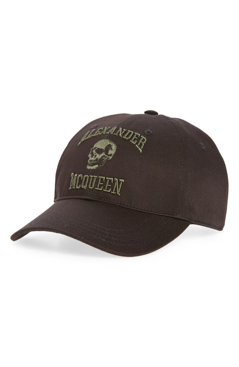 McQueen Varsity Skull Logo Embroidered Baseball Cap, Main, color,