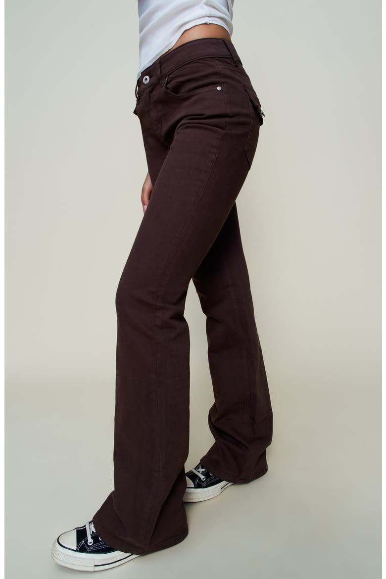 Low Rise Flare Twill Pant, Alternate, color, Chocolate