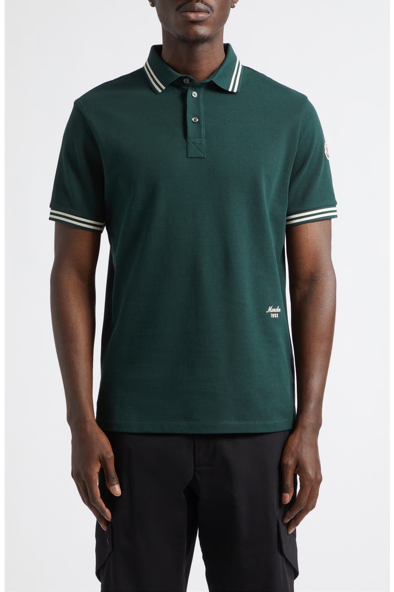 Tipped Cotton Piqué Polo, Main, color, PINE GROVE