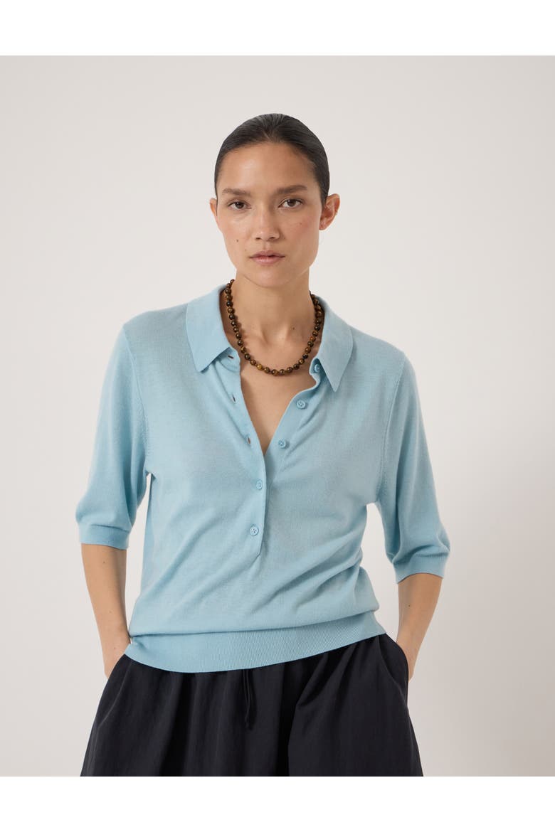 Fine Knit Short Sleeve Polo Top, Main, color, Cornflower Blue