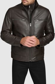 Andrew Marc Leather Moto Jacket with Attached Bib