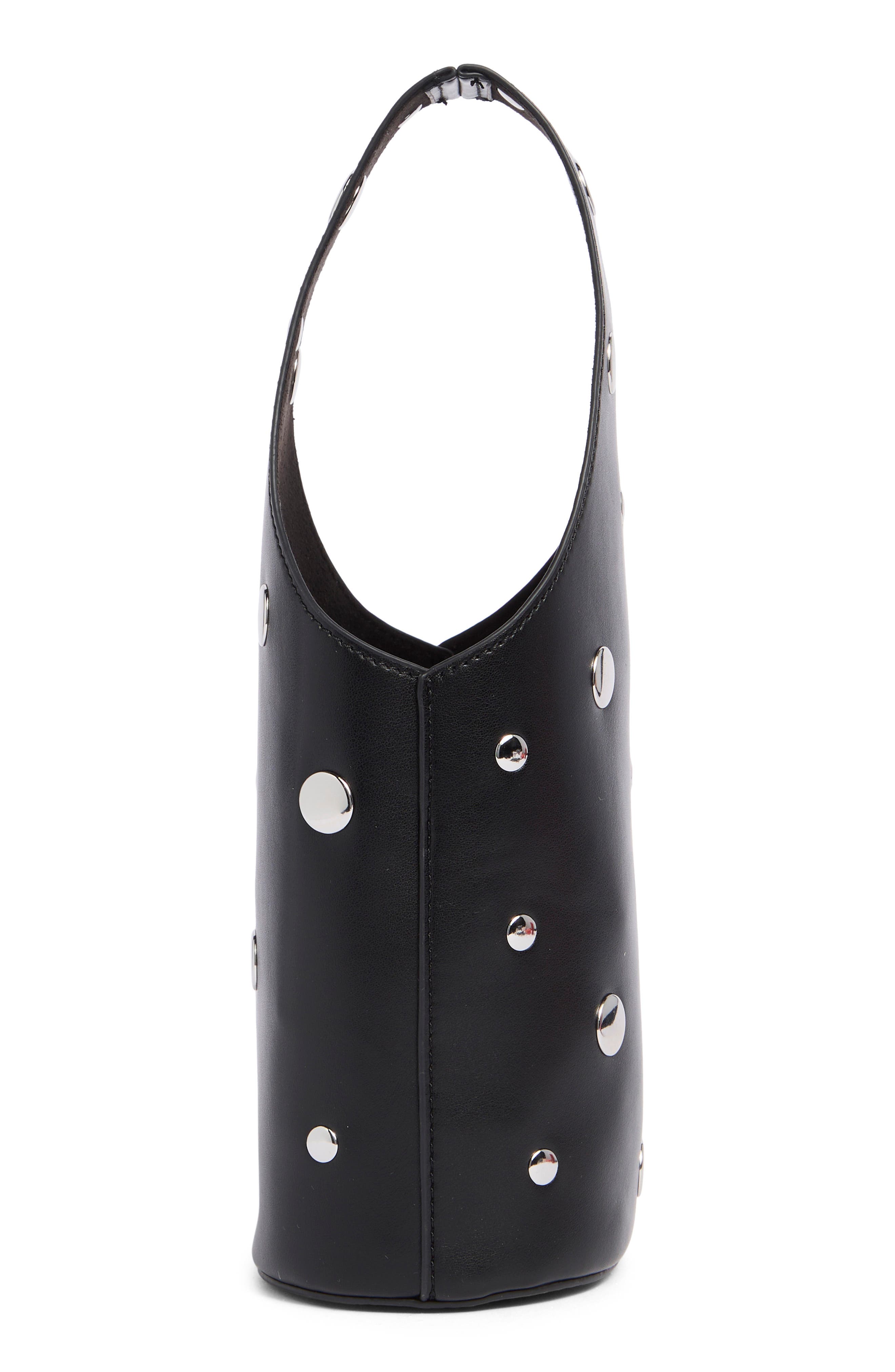 Mini Studded Faux Leather Bucket Bag, Alternate, color, BLACK