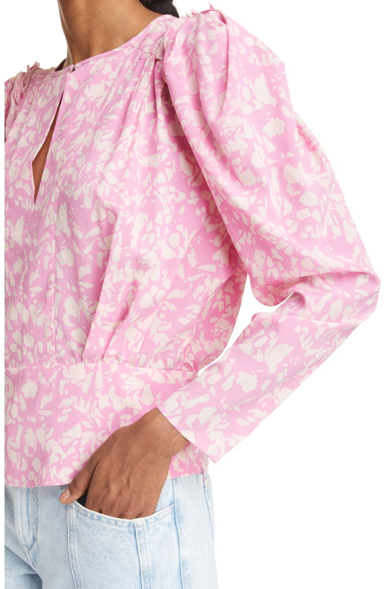 Zarga Keyhole Puff Sleeve Silk Blouse, Alternate, color, PINK