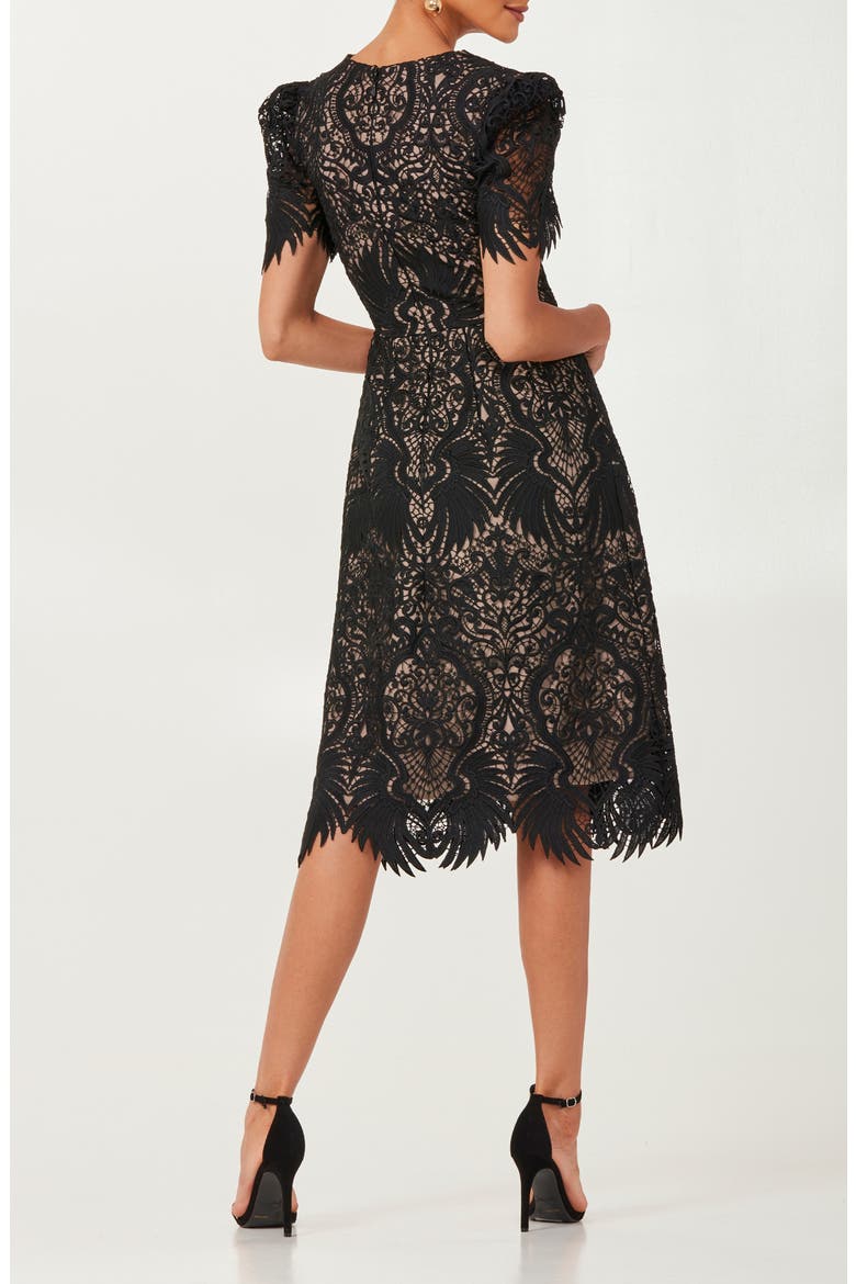 Ava Lace Overlay Cocktail Dress, Alternate, color, BLACK