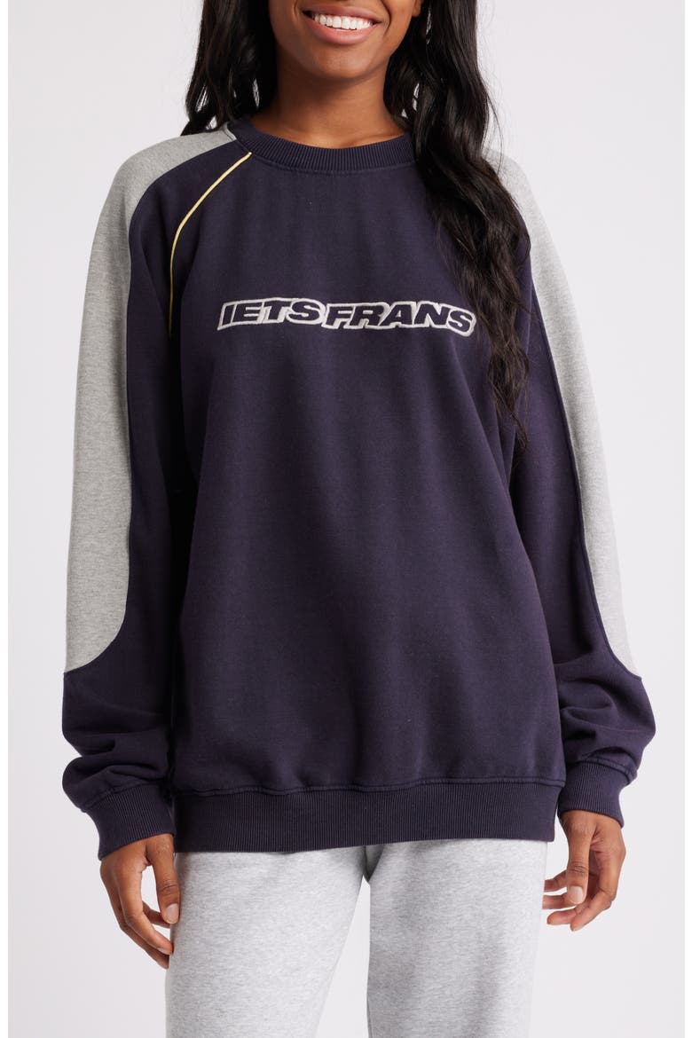 Colorblock Cotton Graphic Sweatshirt, Main, color, NAVY