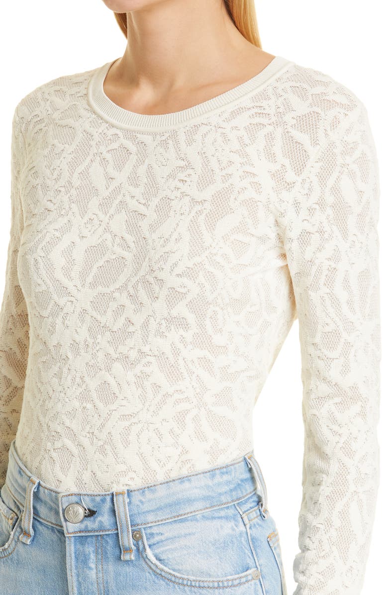 rag & bone Perry Long Sleeve Crewneck Cotton Blend Lace Top, Alternate, color, Ivory